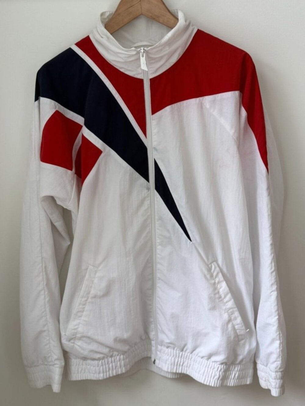 REEBOK Classic Vintage Colourblock Full Zip Track Jacket White Red Navy Rare M